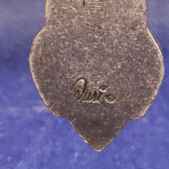 1980s Duri Abalone Shell Rhinstone Pewter Dangle Chandelier Pierced Earrings - Picture 7 of 11